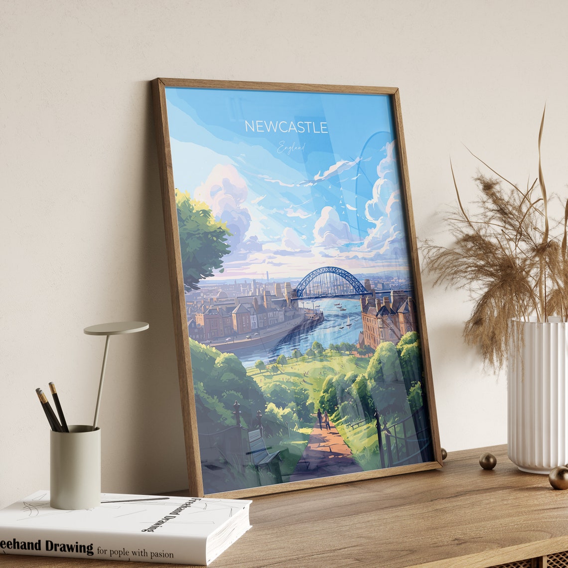 Newcastle England Tyne Bridge River Quayside View Travel Poster - Image 2