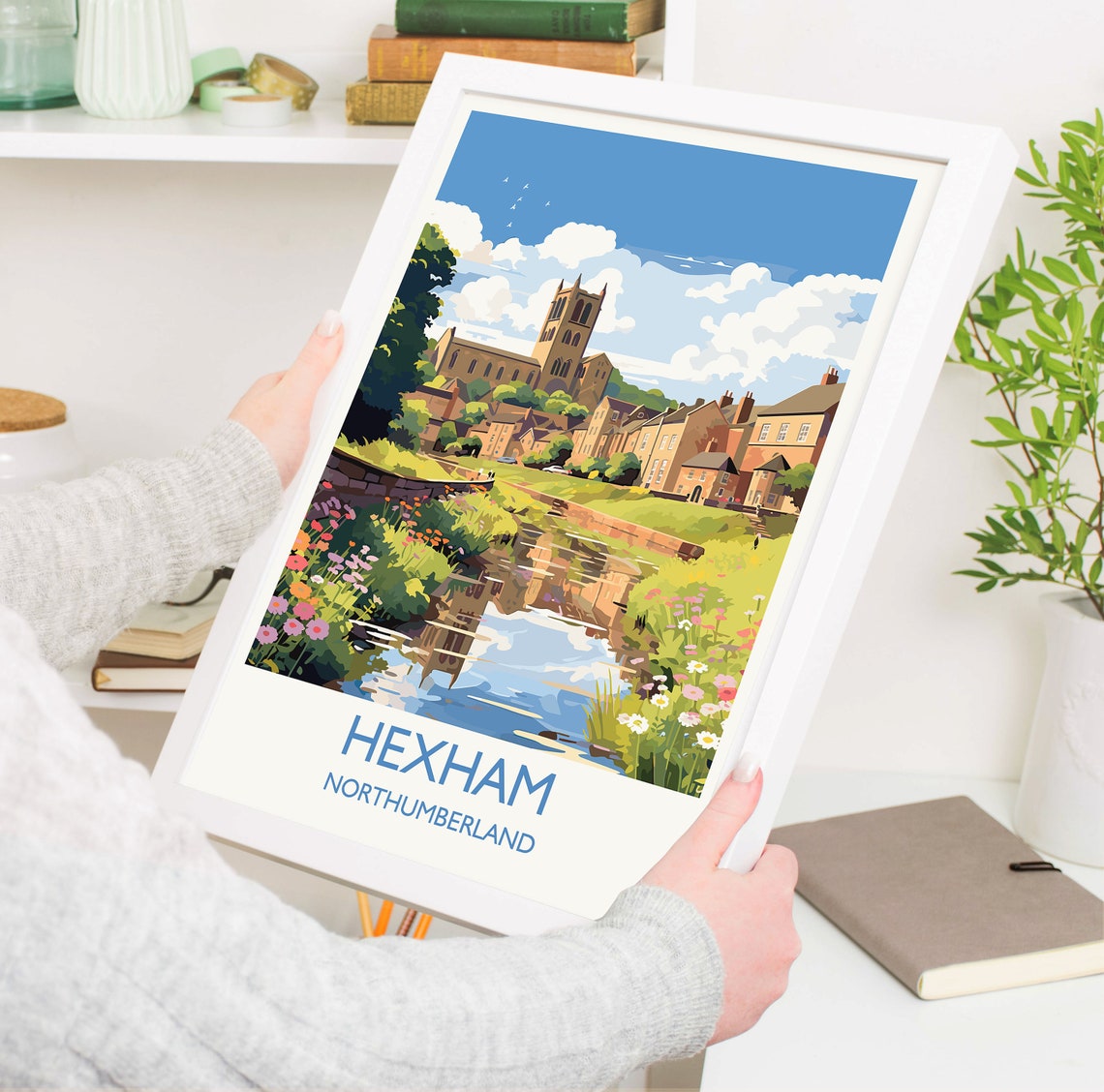 Hexham Northumberland Abbey Riverside Wildflowers Travel Poster - Image 5