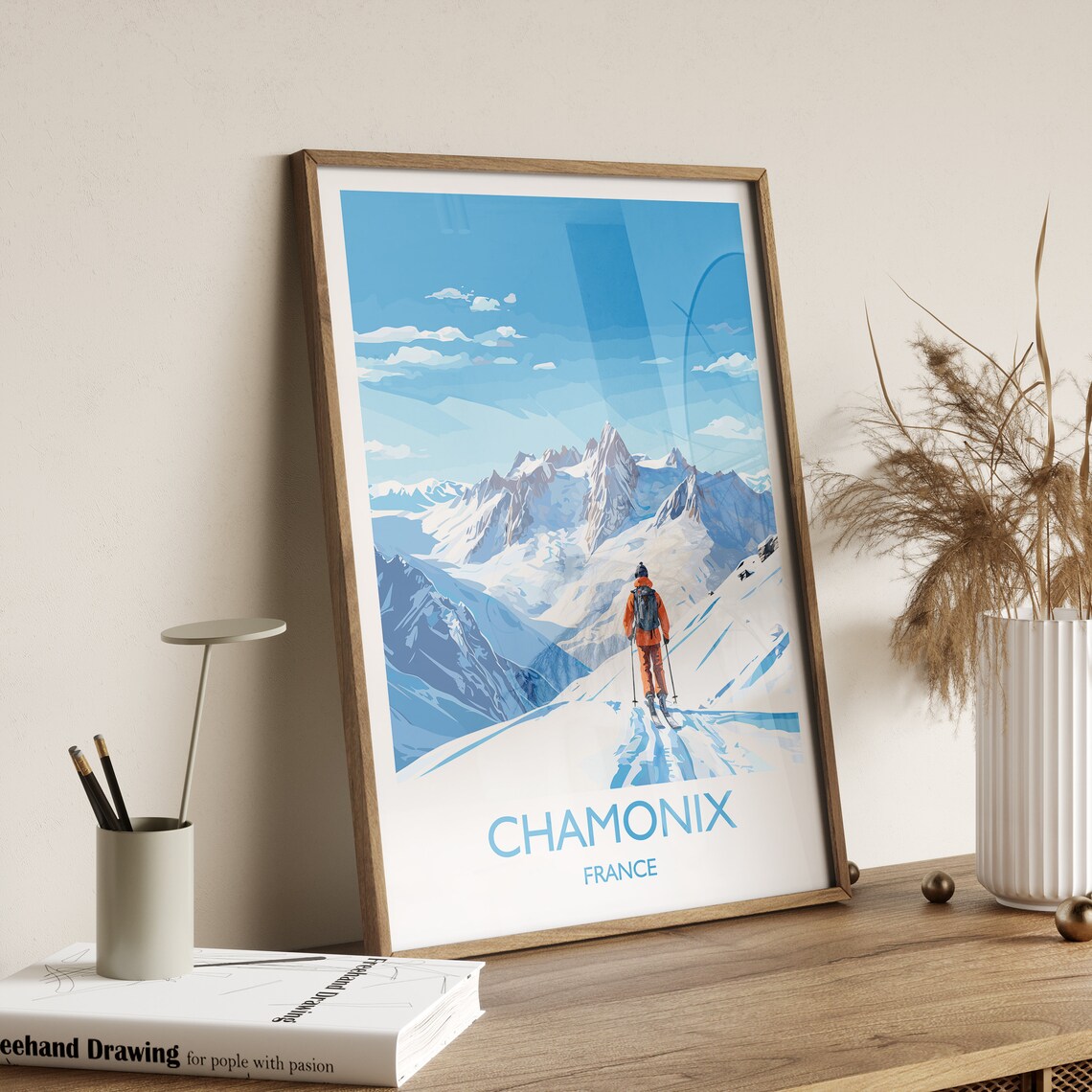 Chamonix Wall Art Travel Poster Travel Print Of Chamonix Ski Poster Chamonix Art Gift France Ski Art Travel Gift - Image 3