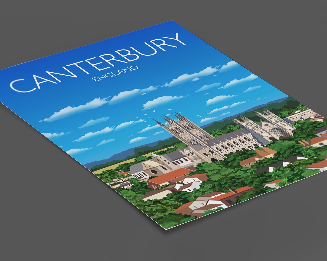 Canterbury England Cathedral City Skyline Bright Travel Poster - Image 2