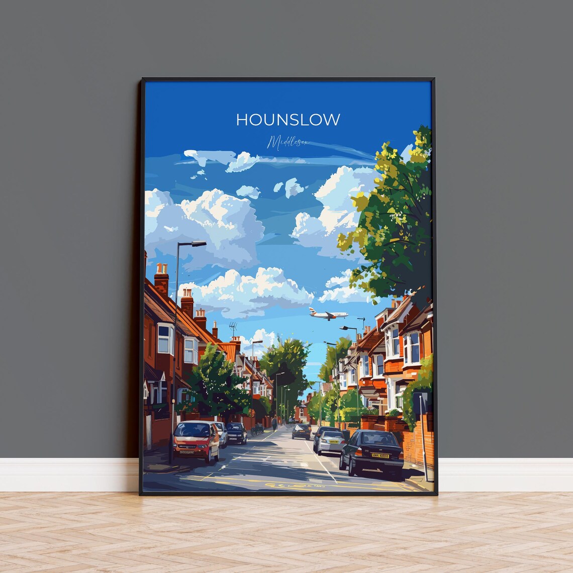 Hounslow Middlesex London Street Plane Overhead Travel Poster