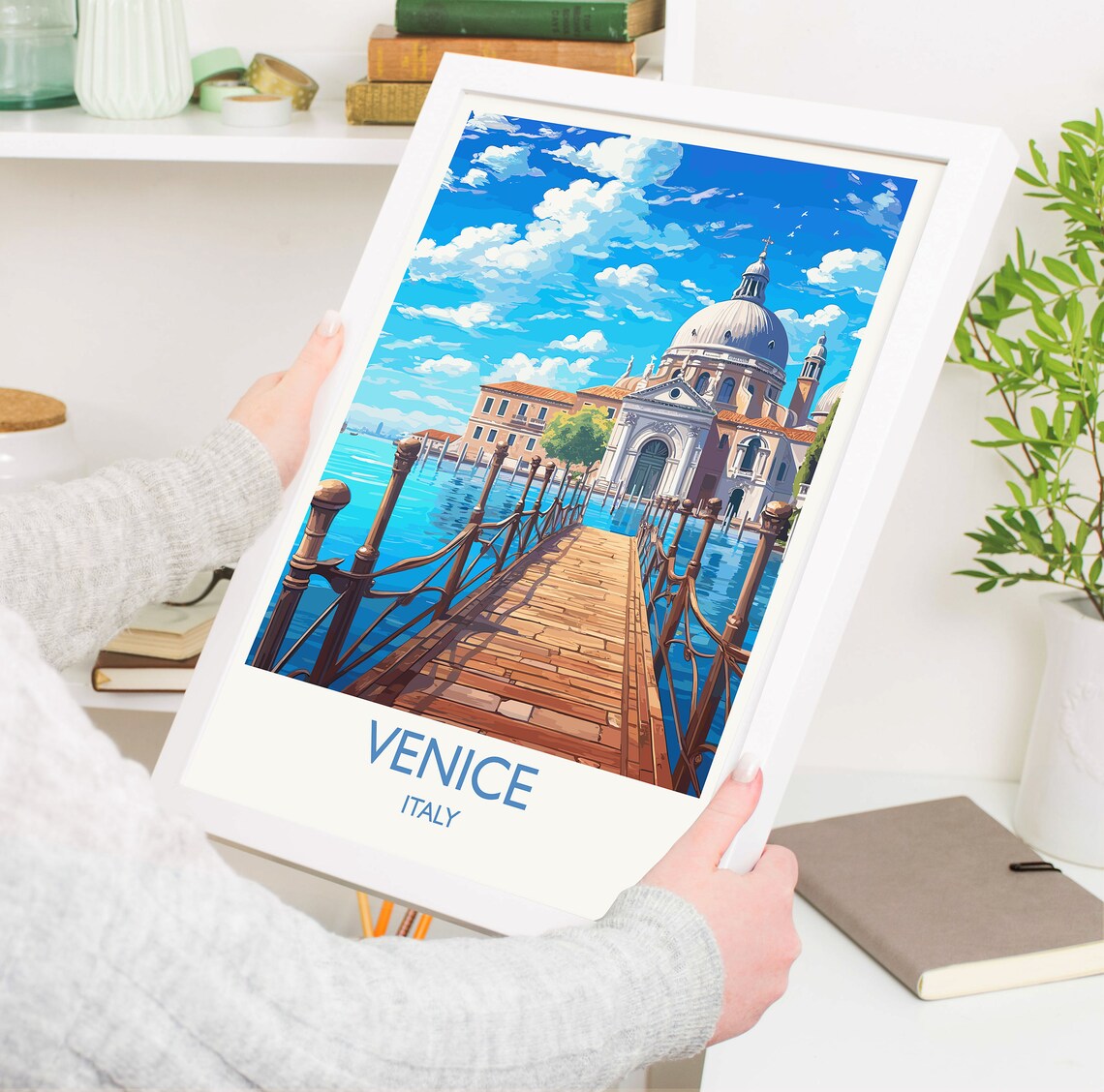 Venice Italy Lagoon Pier Domed Church Wooden Jetty Travel Poster - Image 5