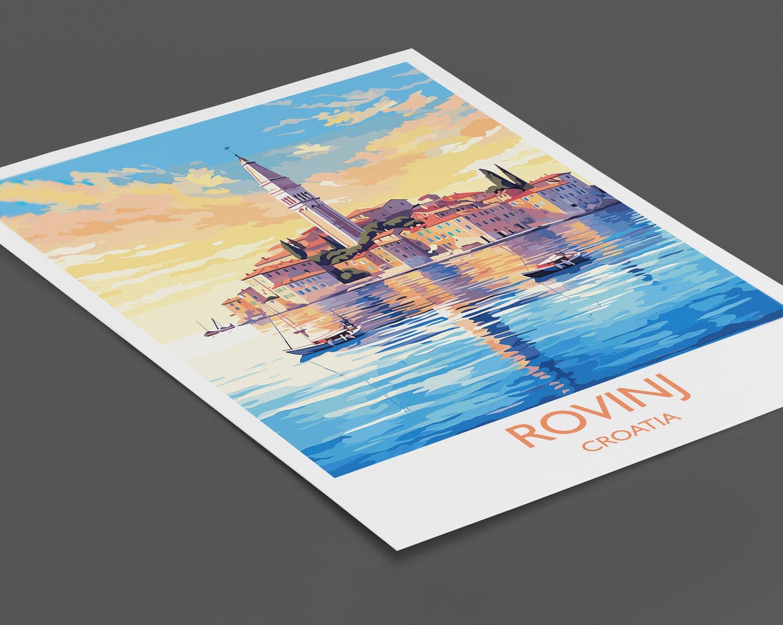 Rovinj Croatia Old Town Golden Bell Tower Harbor Scene Art Poster - Image 2