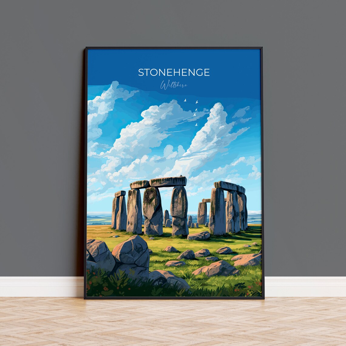 Stonehenge Wiltshire Ancient Stones Field Travel Poster Wall Decor