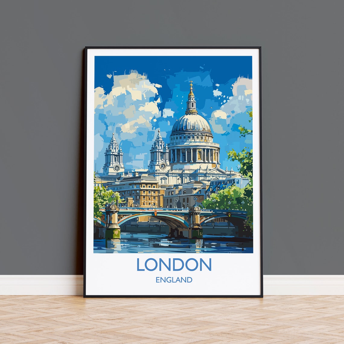 London England St Pauls Cathedral Bridge River View Travel Print