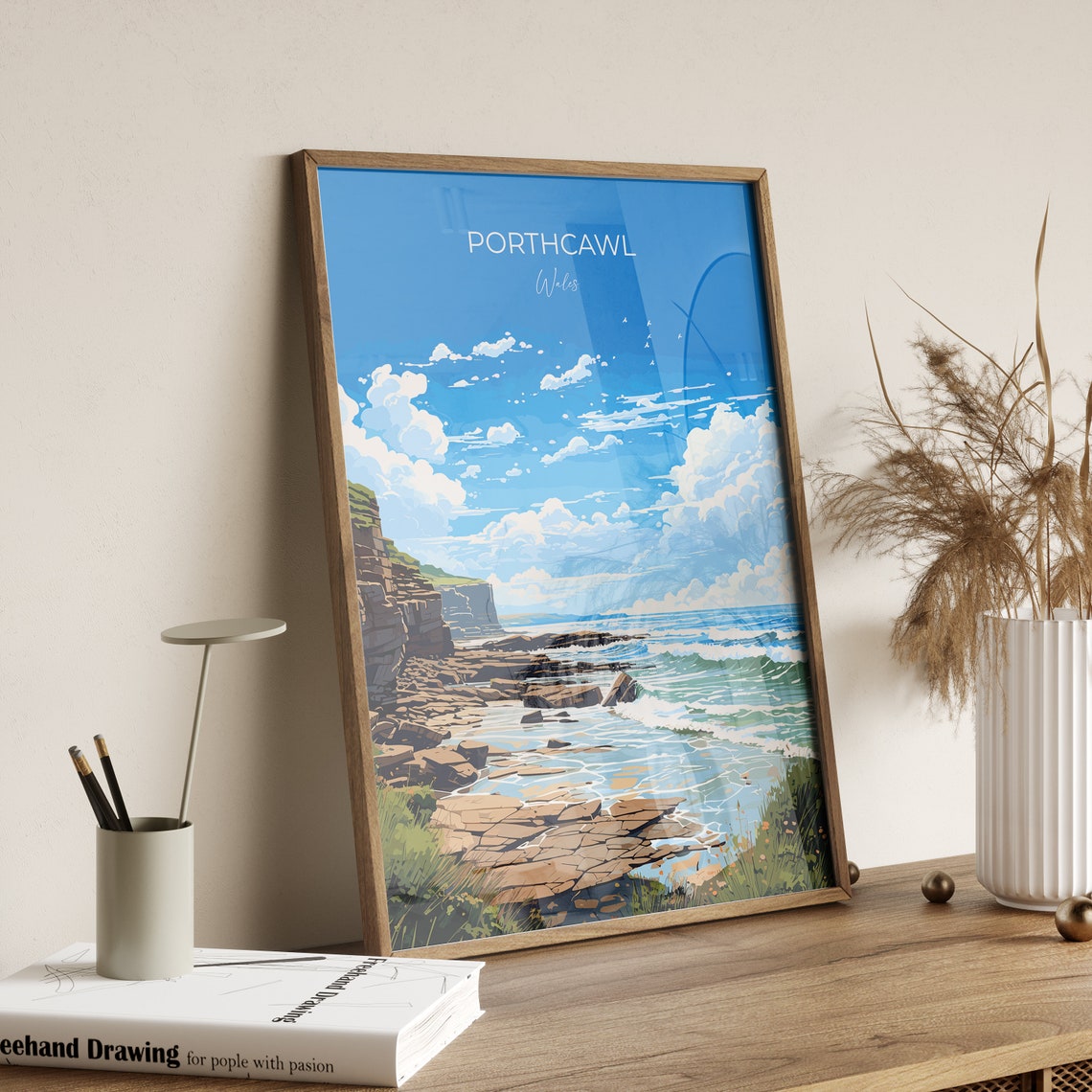 Porthcawl Wales Rugged Shore Cliffs Crashing Waves Seascape Poster - Image 2