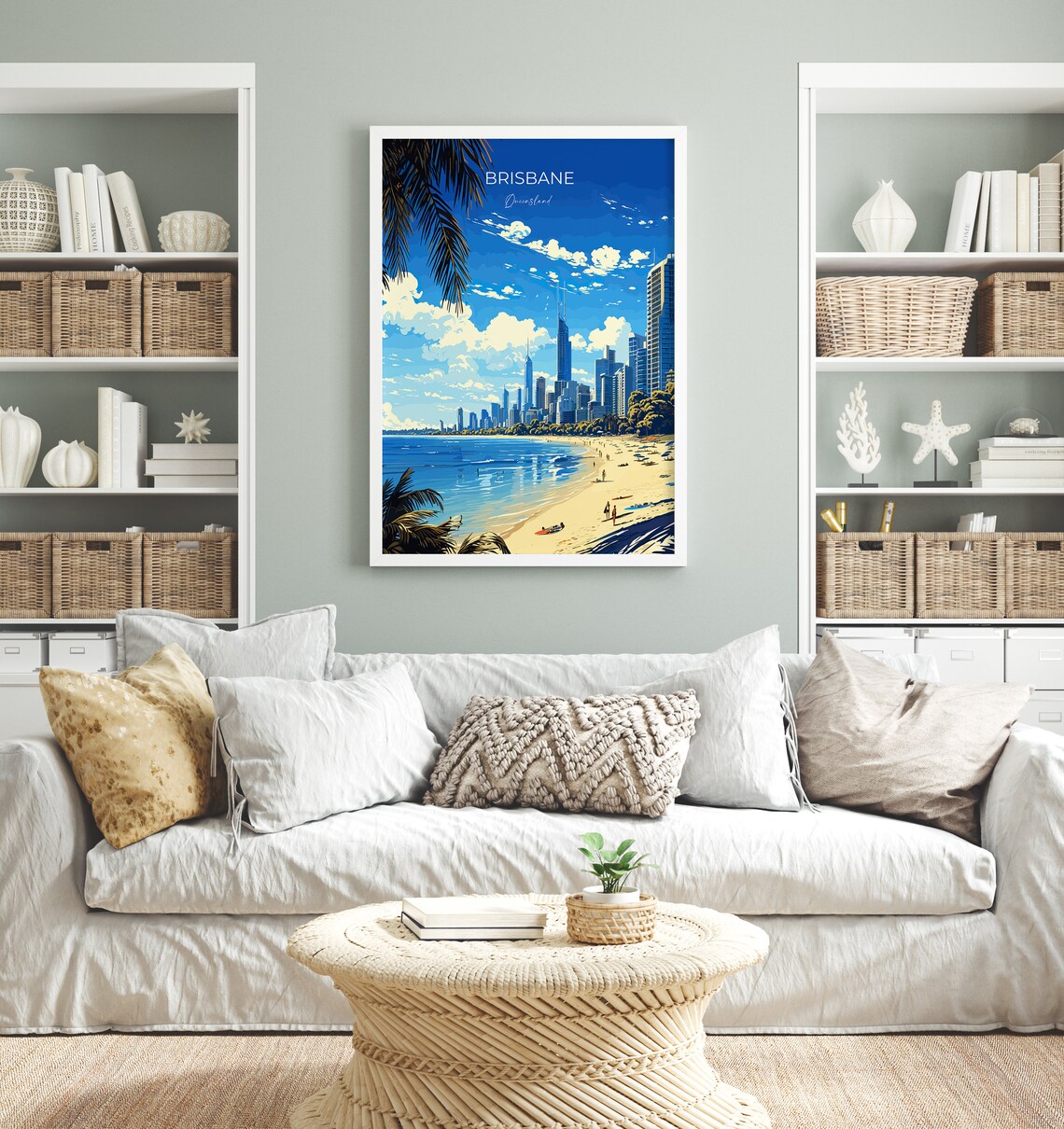 Brisbane Queensland Tropical Beach Palms Skyline View Travel Poster - Image 4