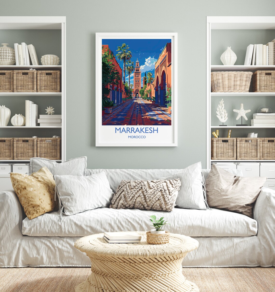 Marrakesh Morocco Tiled Alleyway Blue Tiles White Border Travel Poster - Image 2