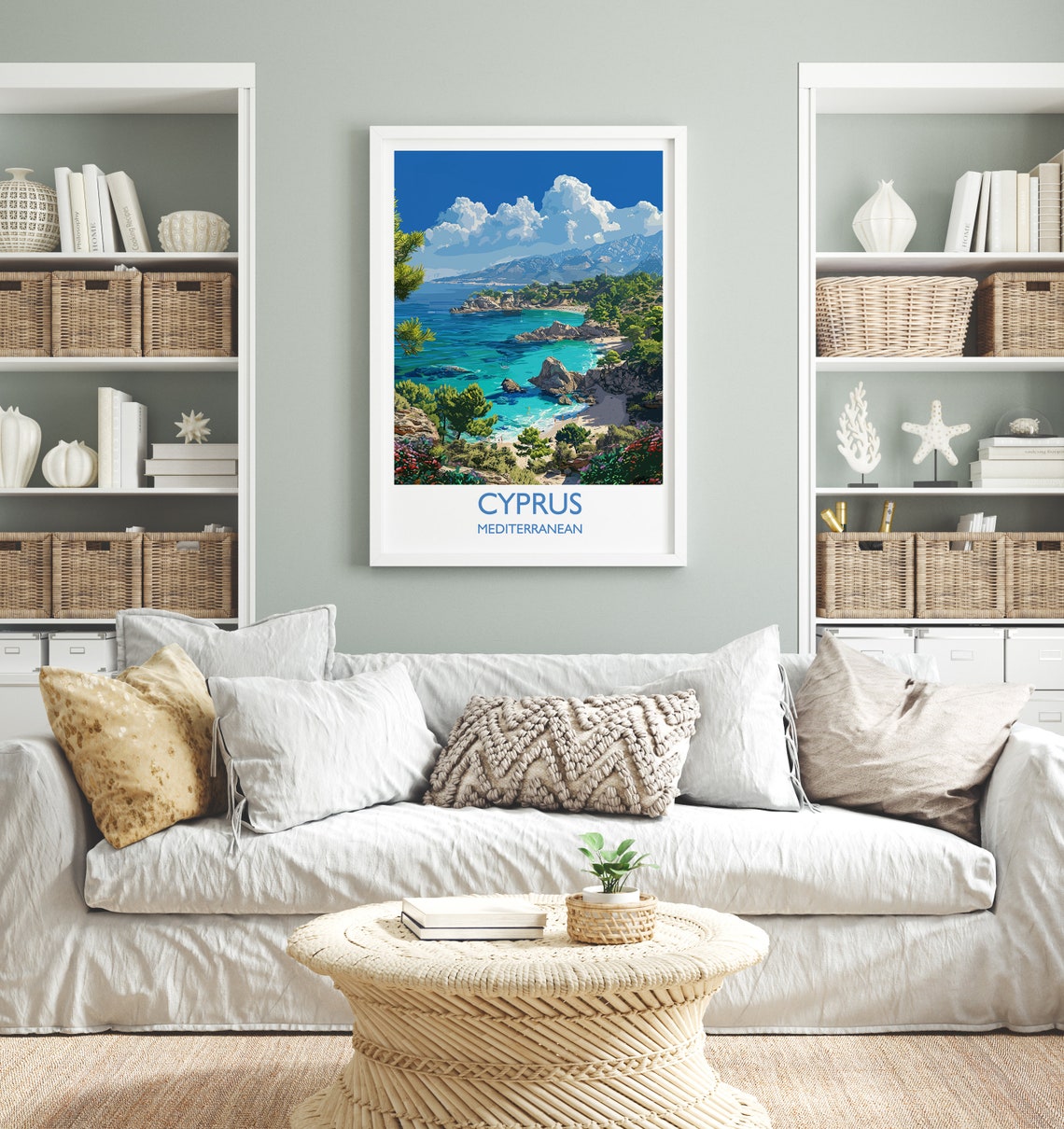 Cyprus Mediterranean Rocky Cove Beach Mountains Turquoise Water Poster - Image 2