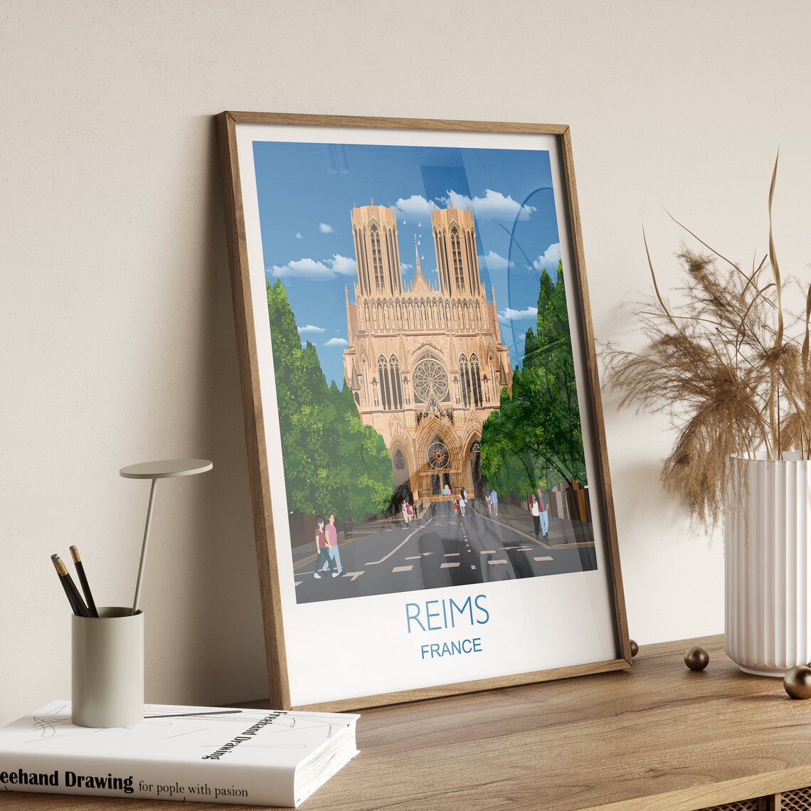 Reims France Gothic Cathedral Facade Landmark City Travel Poster - Image 2