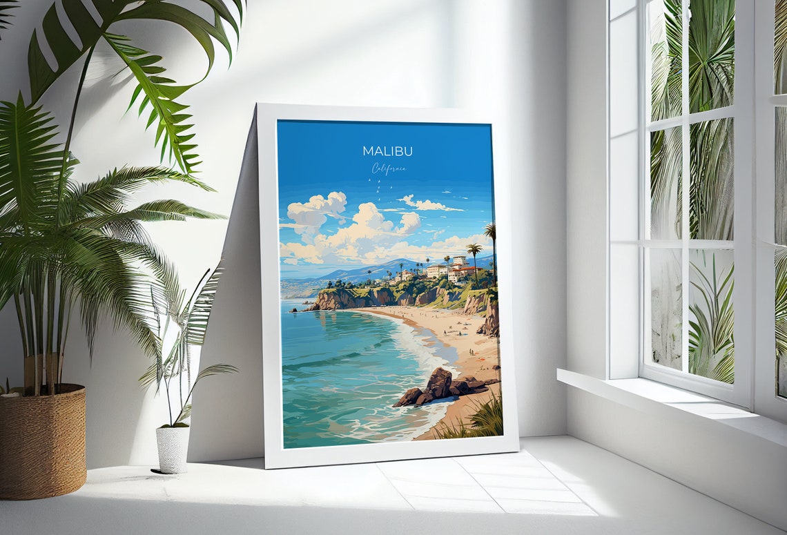 Malibu California Turquoise Cove Rocky Headland Summer Travel Poster - Image 3