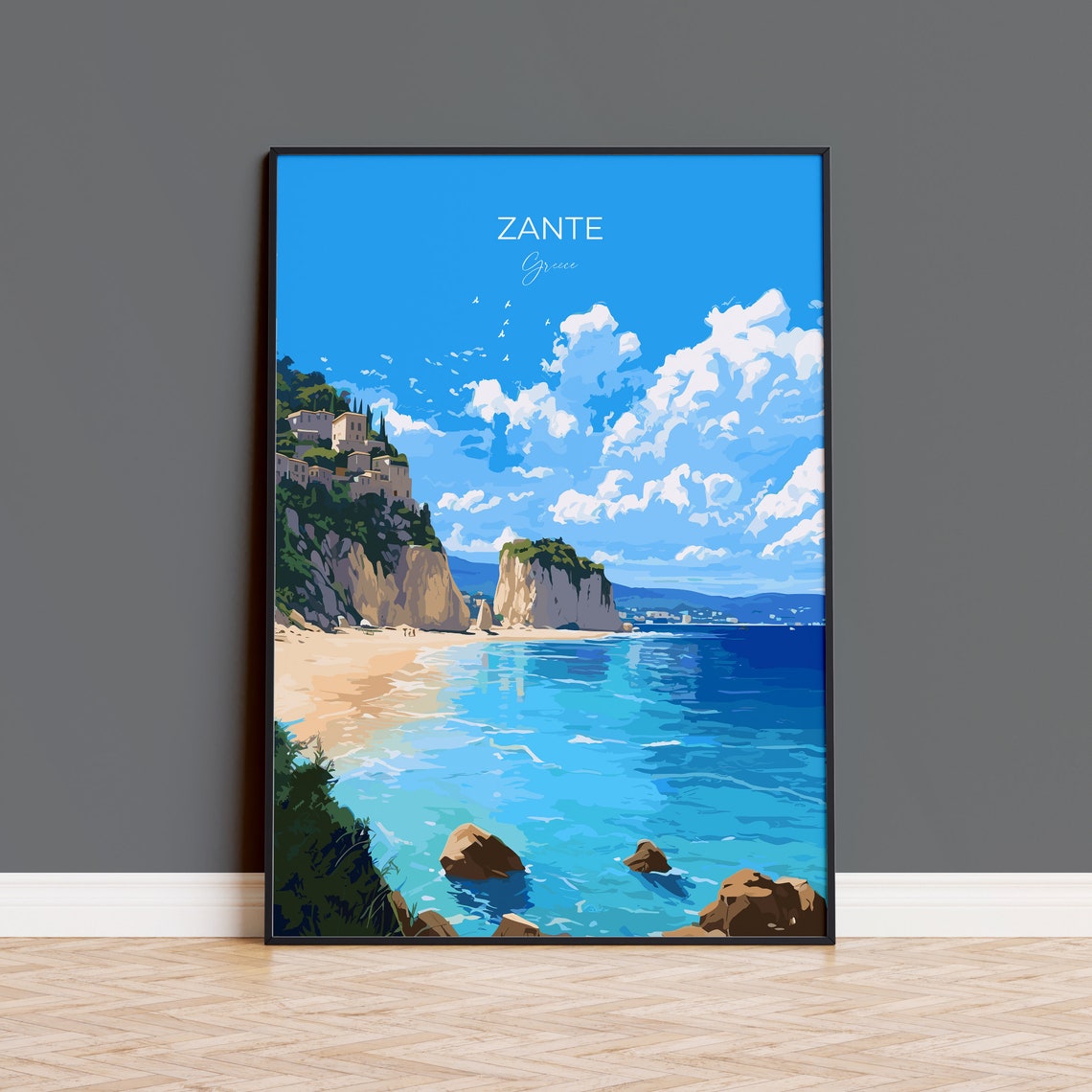 Zante Travel Print Travel Poster Of Zante Greece Gift Greek Islands Art Zante Gift Wall Art Print