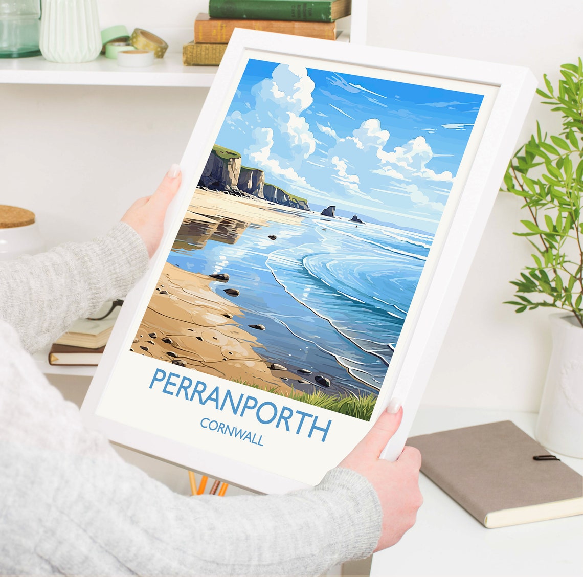 Perranporth Cornwall Sandy Beach Cliffs Turquoise Waves Travel Poster - Image 5