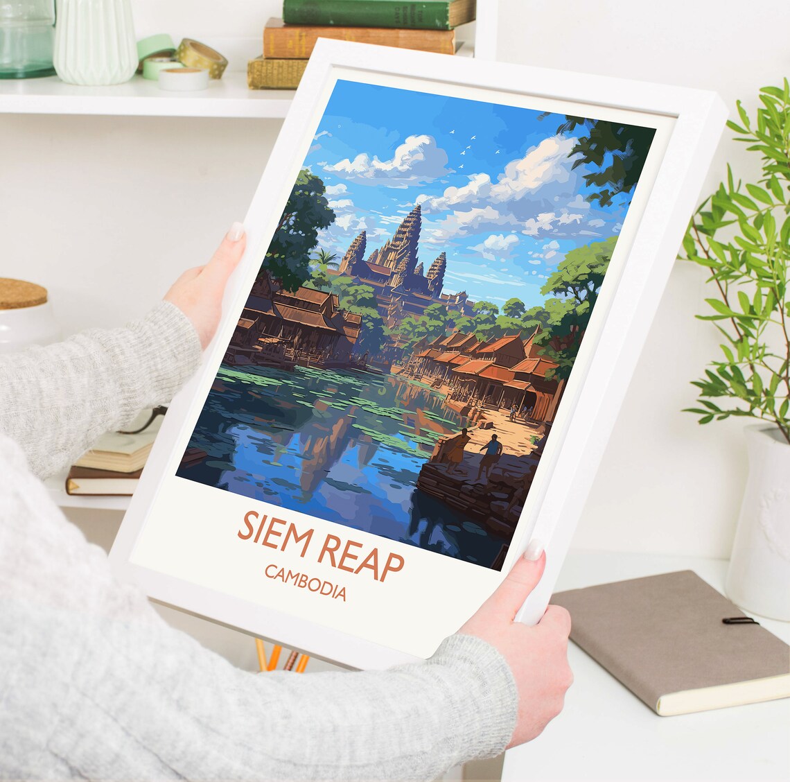 Siem Reap Cambodia Angkor Wat Moat Village Temple Art Poster - Image 5