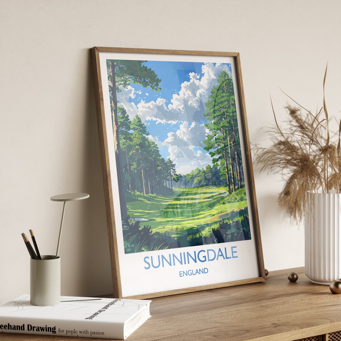 Sunningdale England Pine Lined Golf Fairway Summer Travel Poster - Image 2