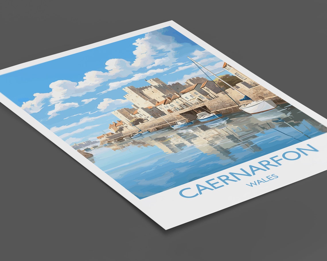 Caernarfon Wales Historic Castle Harbor Sailing Boats Travel Poster - Image 2