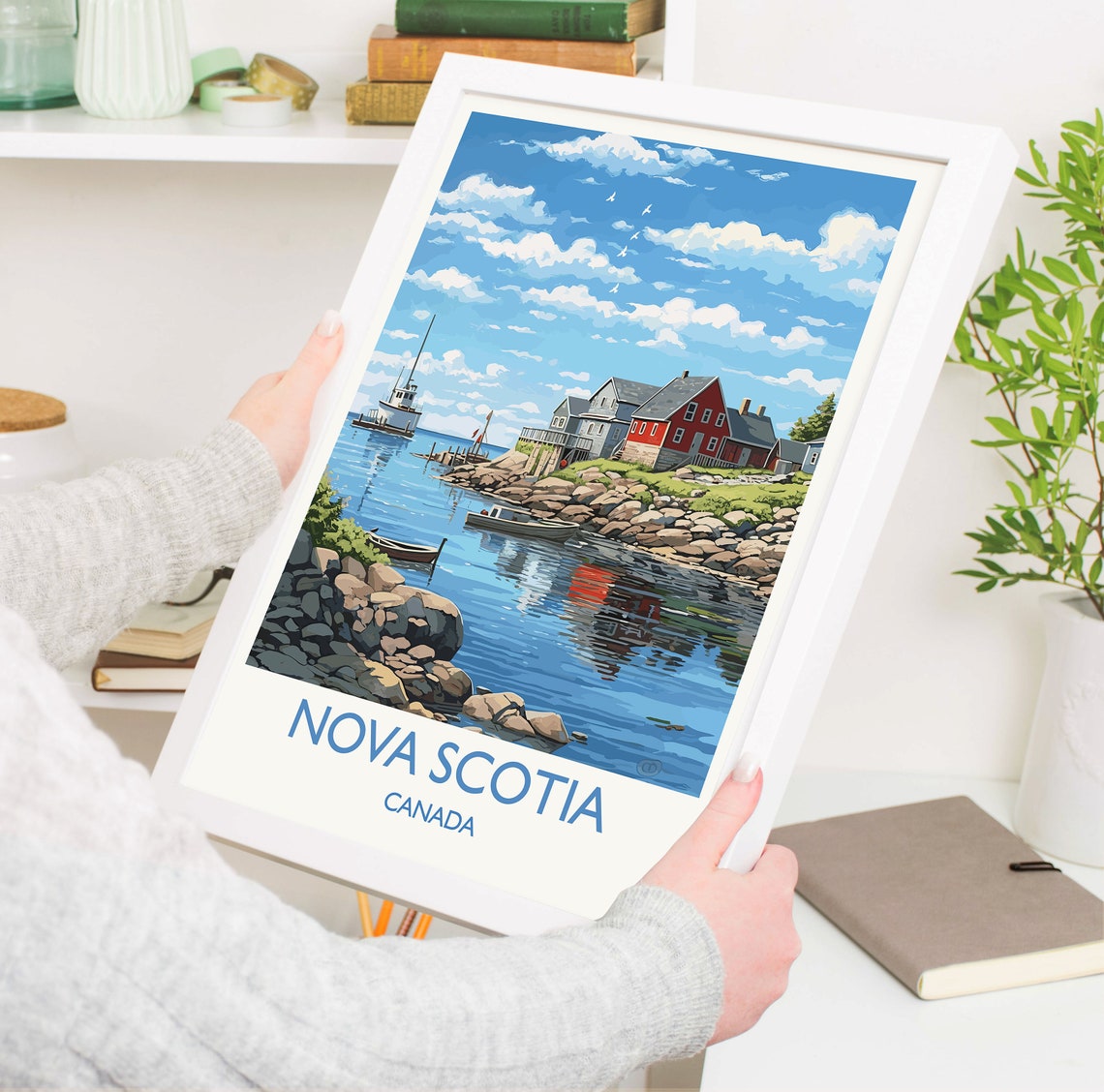 Nova Scotia Canada Harbor Boats Lighthouse Coastal Travel Poster - Image 5