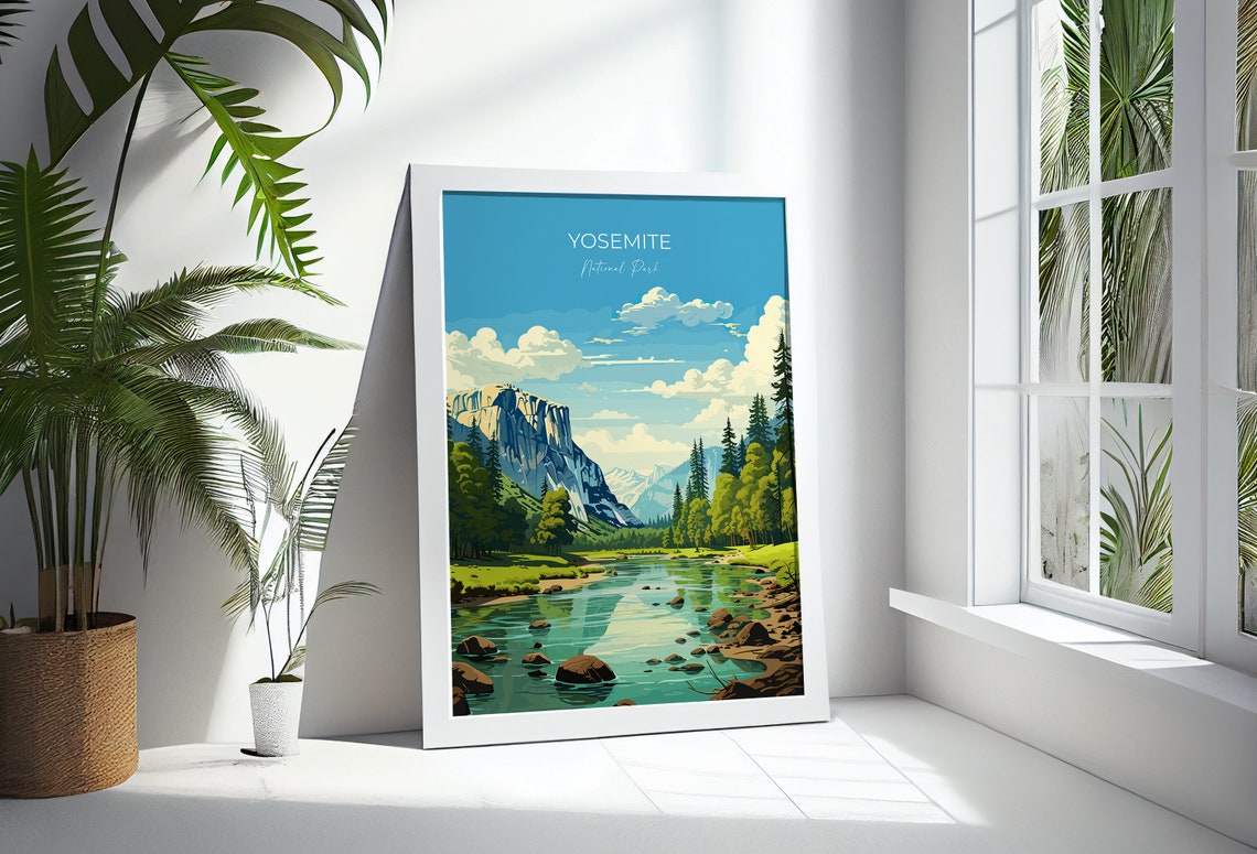 Yosemite National Park Granite Cliffs Mountain River Scene Poster - Image 3