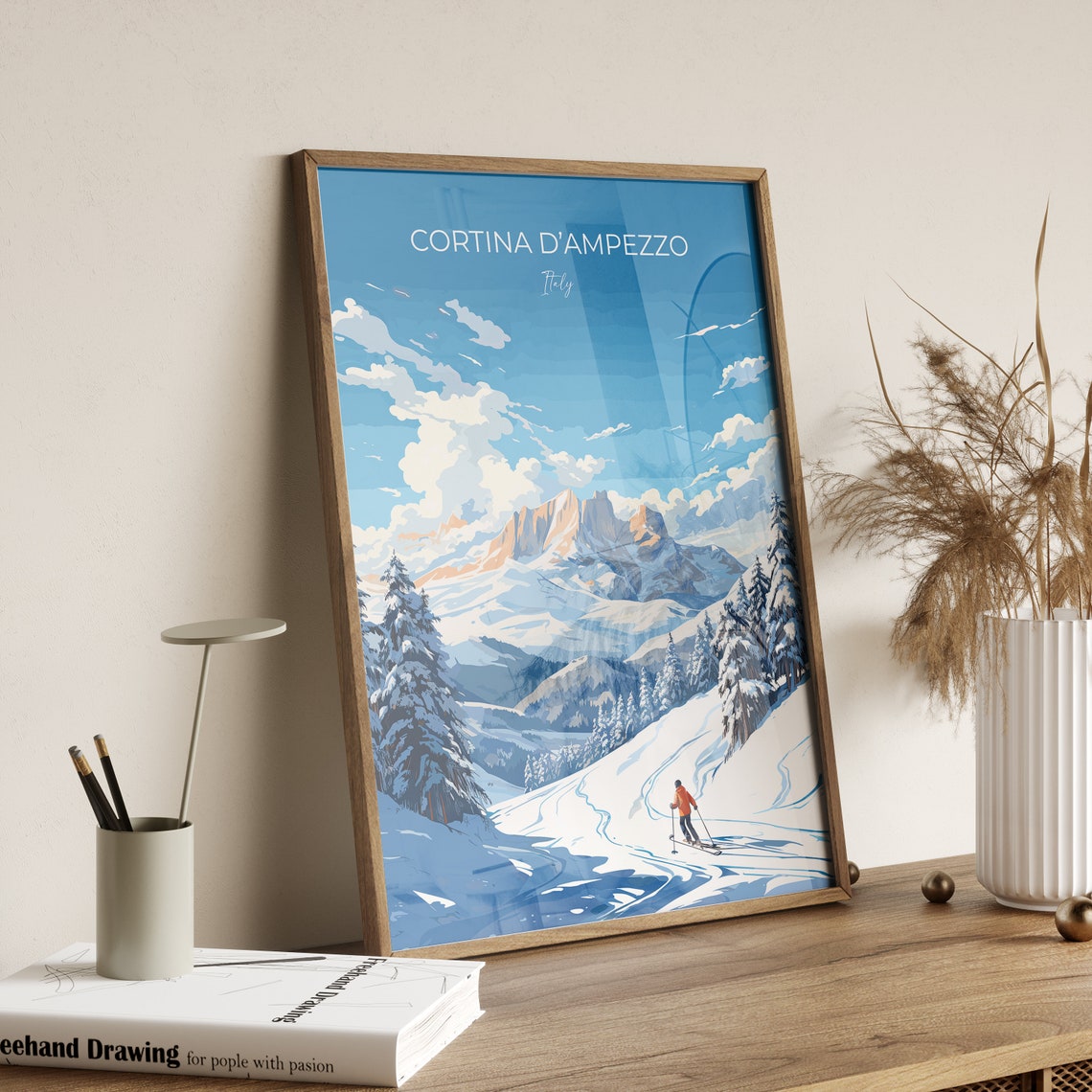 Cortina D'Ampezzo Italy Dolomites Ski Slope Sunset Travel Poster - Image 2