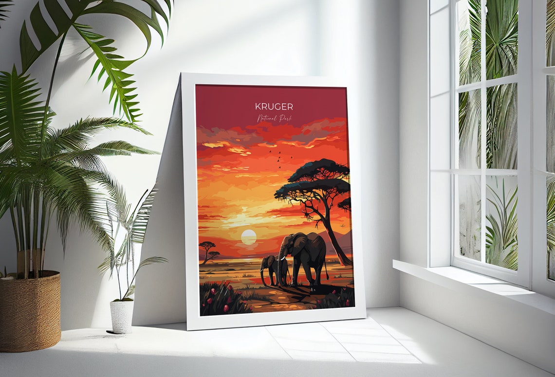 Kruger National Park Sunset Elephants Acacia Silhouette Safari Poster - Image 4