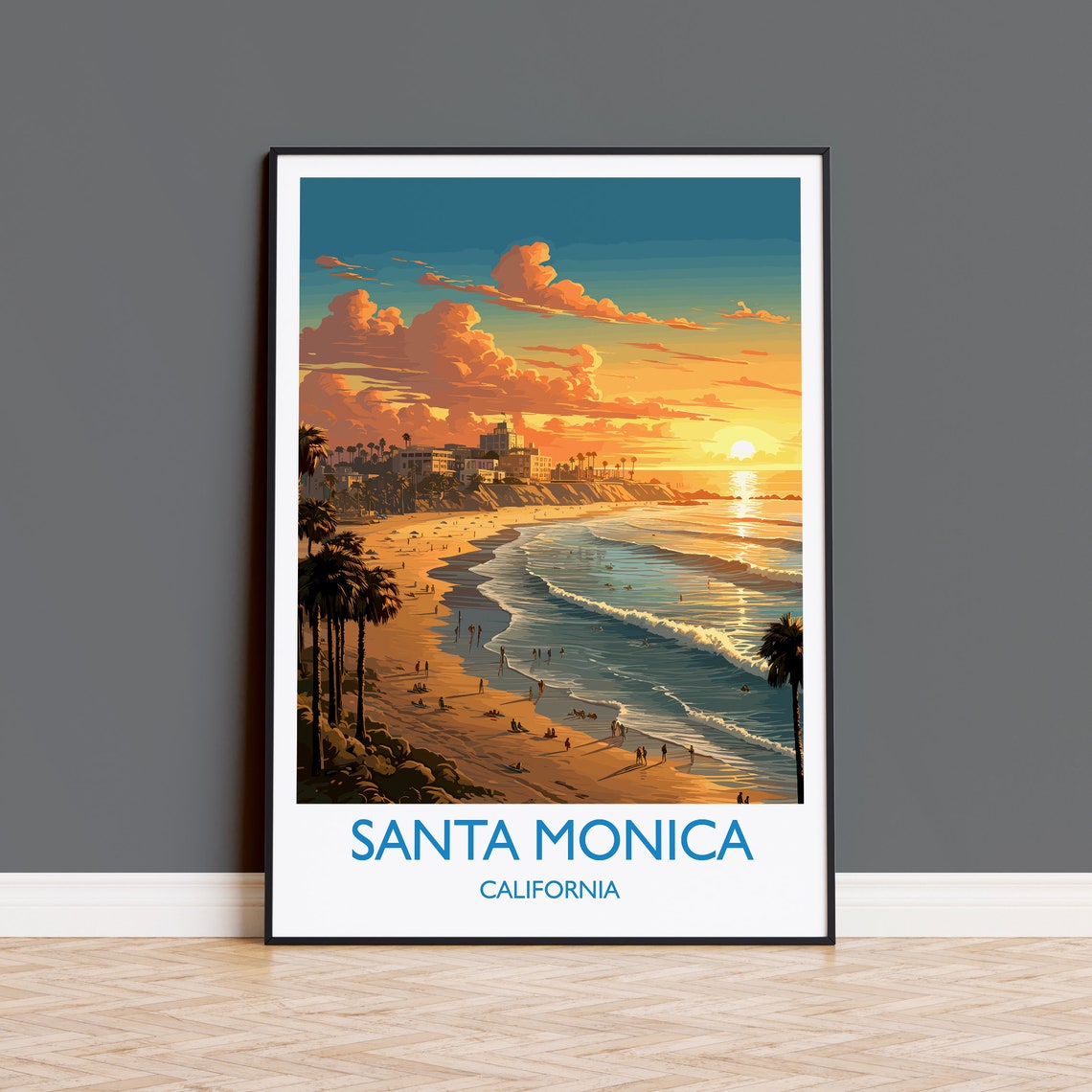 Santa Monica Travel Poster Travel Print Of Santa Monica California Santa Monica Art Lovers Gift Usa Gift Wall Art Print