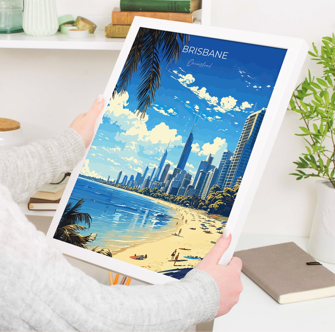 Brisbane Queensland Tropical Beach Palms Skyline View Travel Poster - Image 5