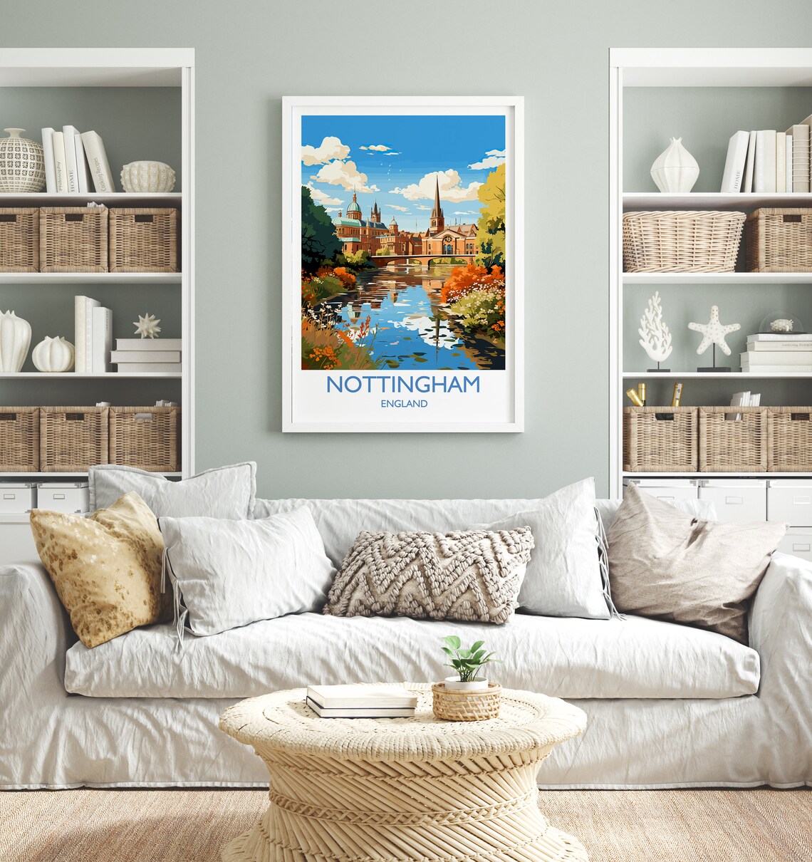 Nottingham England Riverside Cityscape Autumn River Travel Poster - Image 4