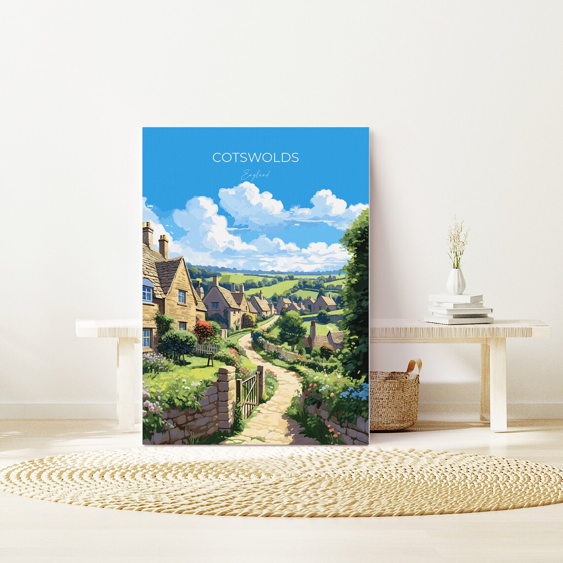 Cotswolds England Honey Stone Cottages Village Lane Travel Poster Gift - Image 4