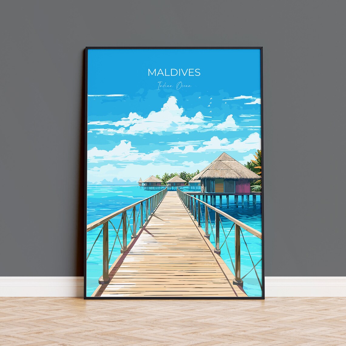 Maldives Travel Poster, Indian Ocean Place