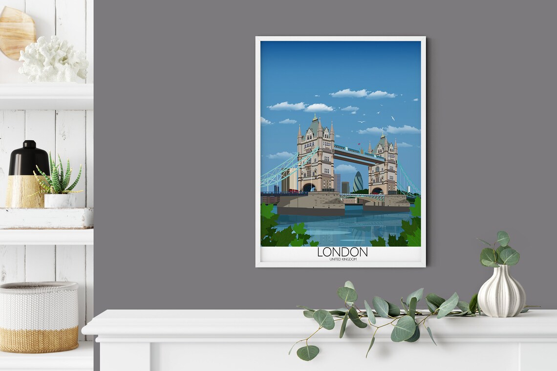 London United Kingdom Tower Bridge Daytime City Scene Art Poster - Image 2