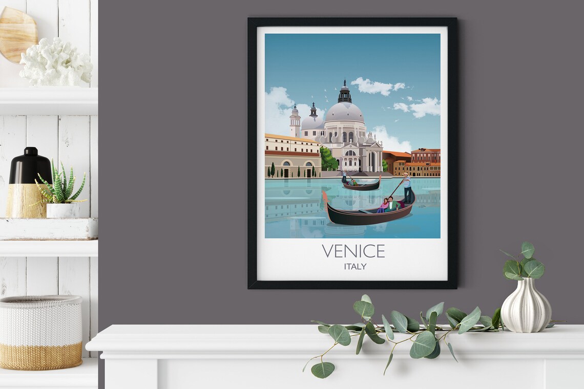 Venice Italy Gondolas Grand Canal Basilica Landmark Travel Poster - Image 3
