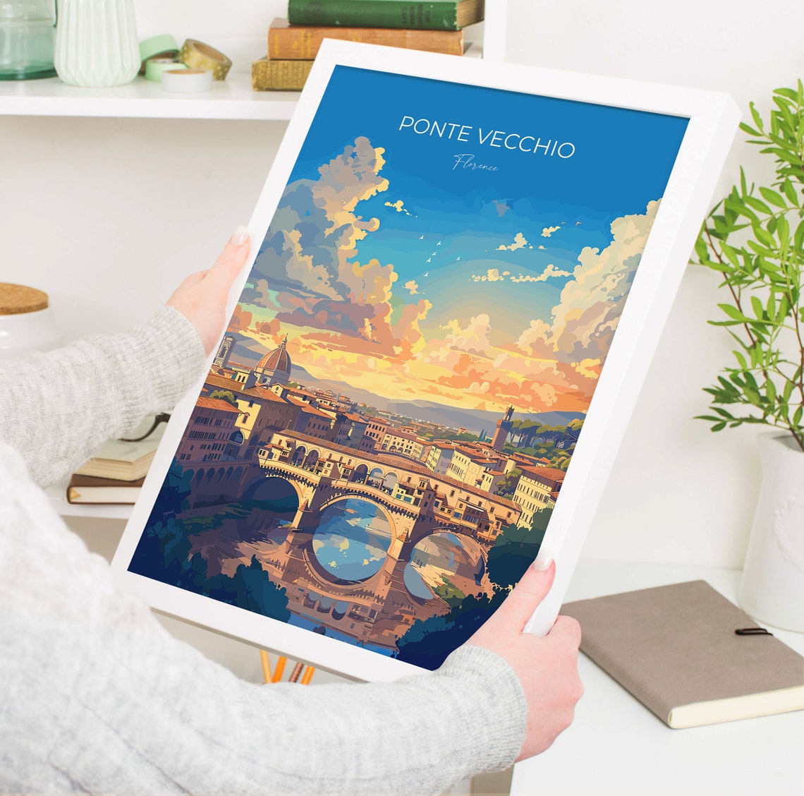 Ponte Vecchio Florence Arno River Golden Sunset View Travel Poster - Image 5
