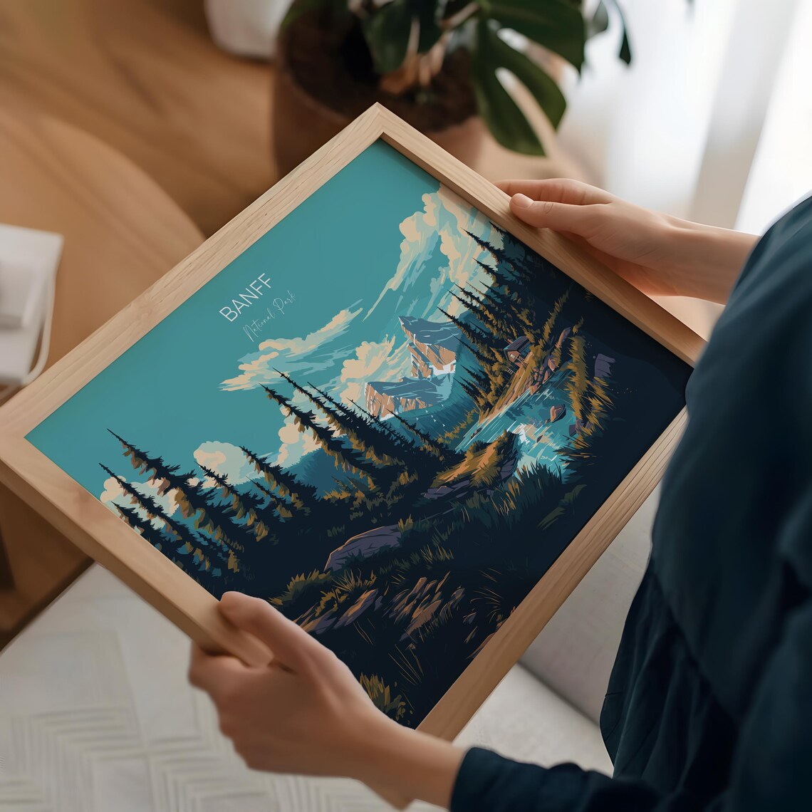 Vintage Banff National Park Mountain Lake Cabin Travel Poster - Image 3