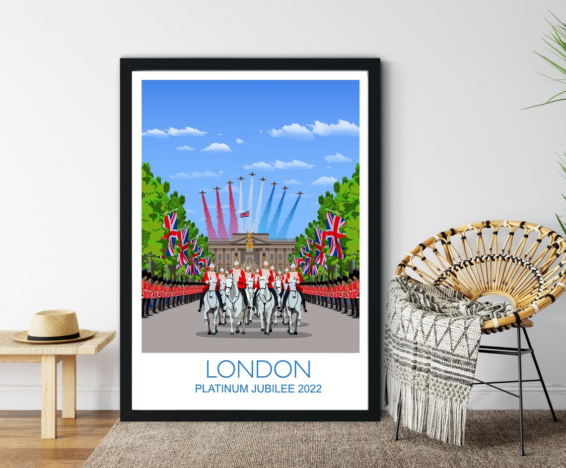London Platinum Jubilee Travel Poster, Cityscape Print
