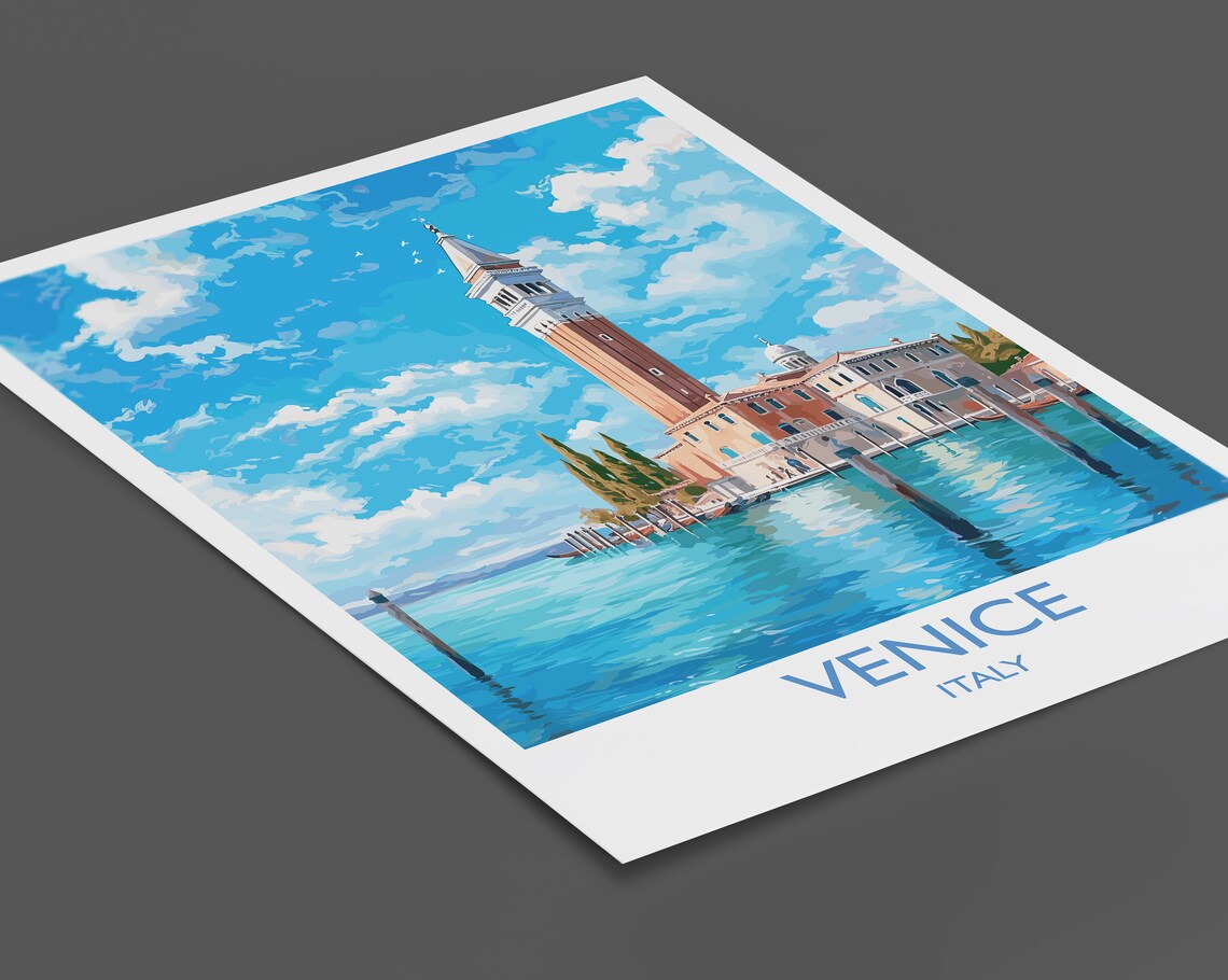 Venice Italy San Giorgio Bell Tower Lagoon Island Travel Poster - Image 2