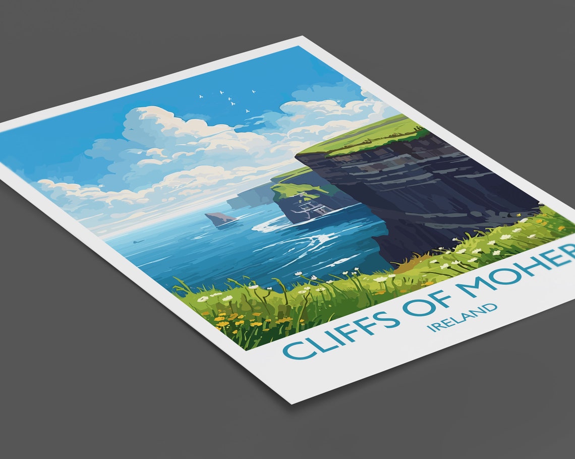 Cliffs of Moher Ireland Dramatic Sea Cliffs Wildflower Travel Poster - Image 2