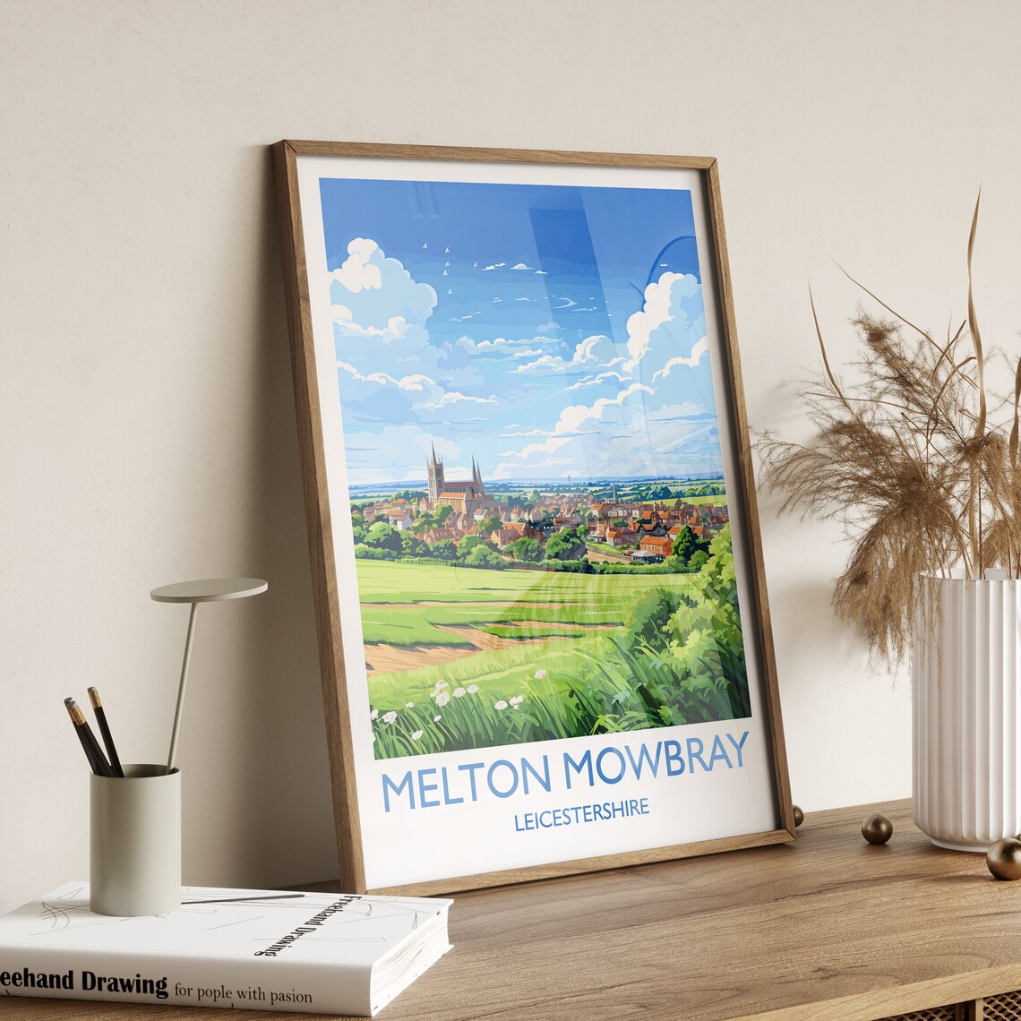 Melton Mowbray Leicestershire Church Spire Town View Travel Poster - Image 3