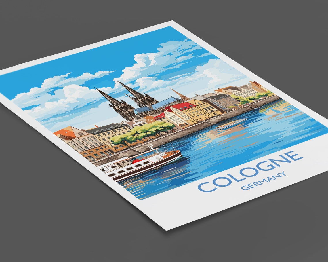Cologne Germany Gothic Cathedral Riverside Skyline Travel Poster - Image 2