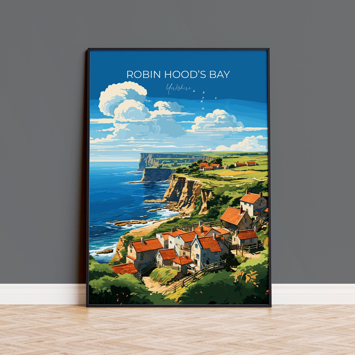 Robin Hoods Bay Yorkshire Cliffs Fishing Village Coastal Travel Poster