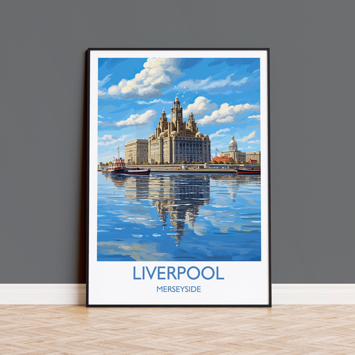 Liverpool Travel Poster, Merseyside England Coast