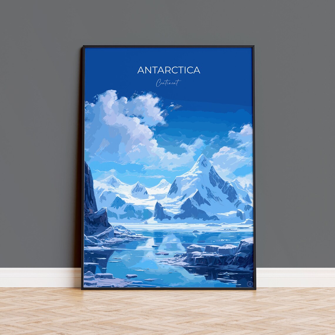 Antarctica Polar Peaks Frozen Bay Icebergs Travel Poster Wall Decor