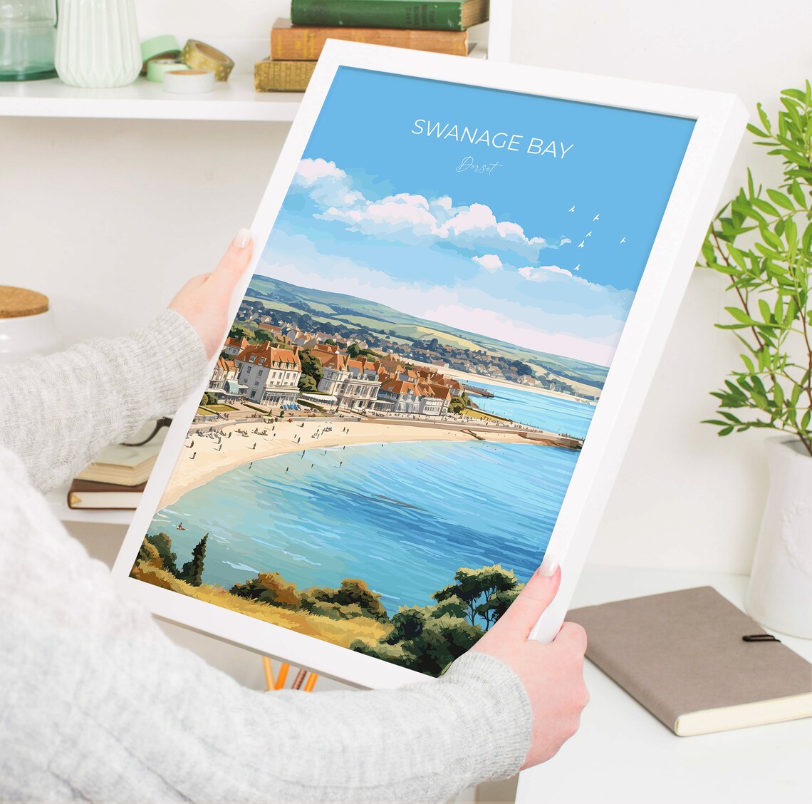 Swanage Bay Dorset Curved Beach Grand Hotels Travel Poster Seaside Art - Image 5