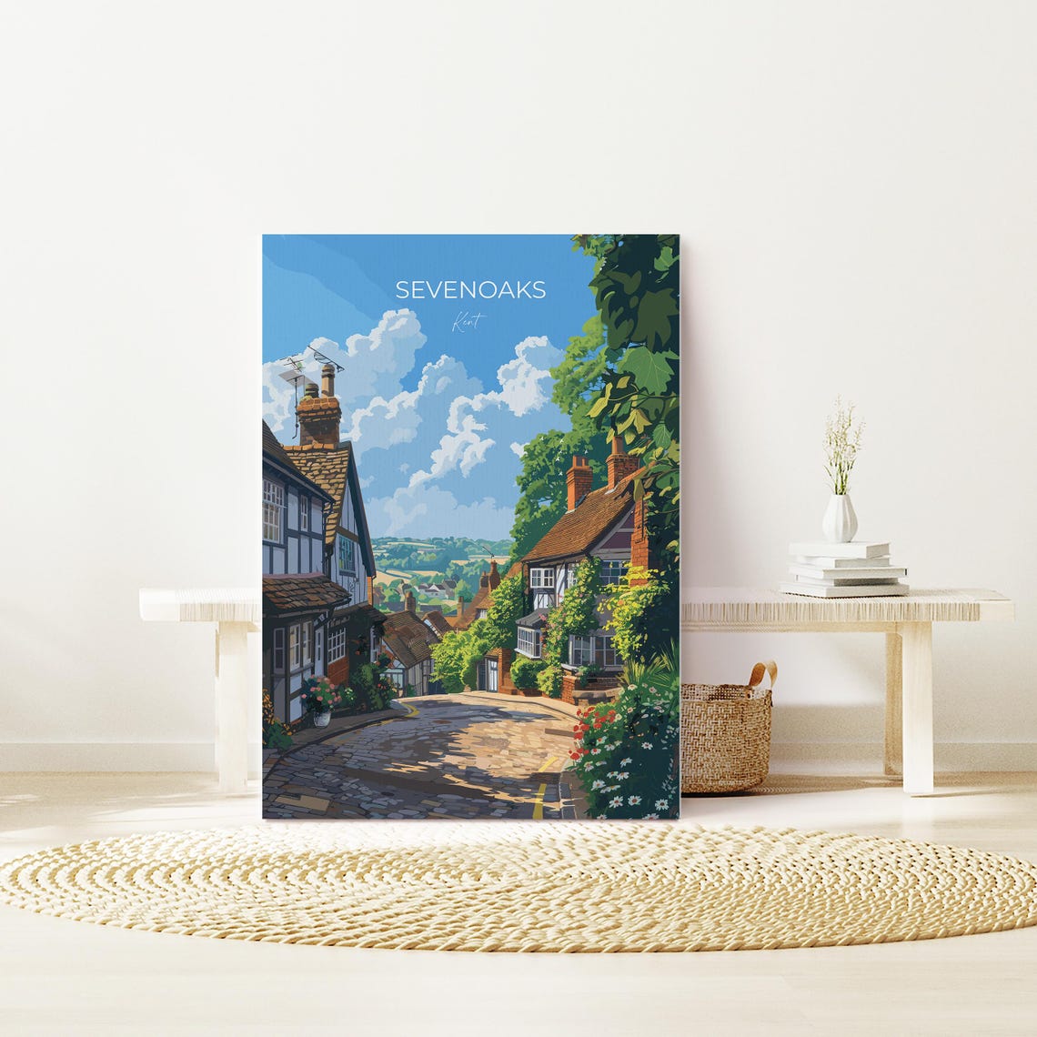 Sevenoaks Kent Cobbled Street Curve Charming Old Town Travel Poster - Image 2