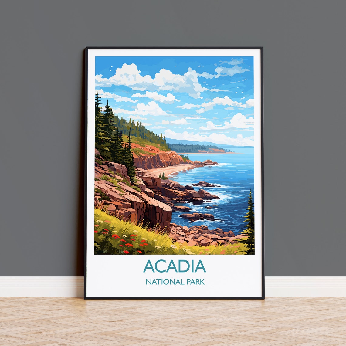 Acadia National Park Maine Rugged Coast Pine Scene Art Poster