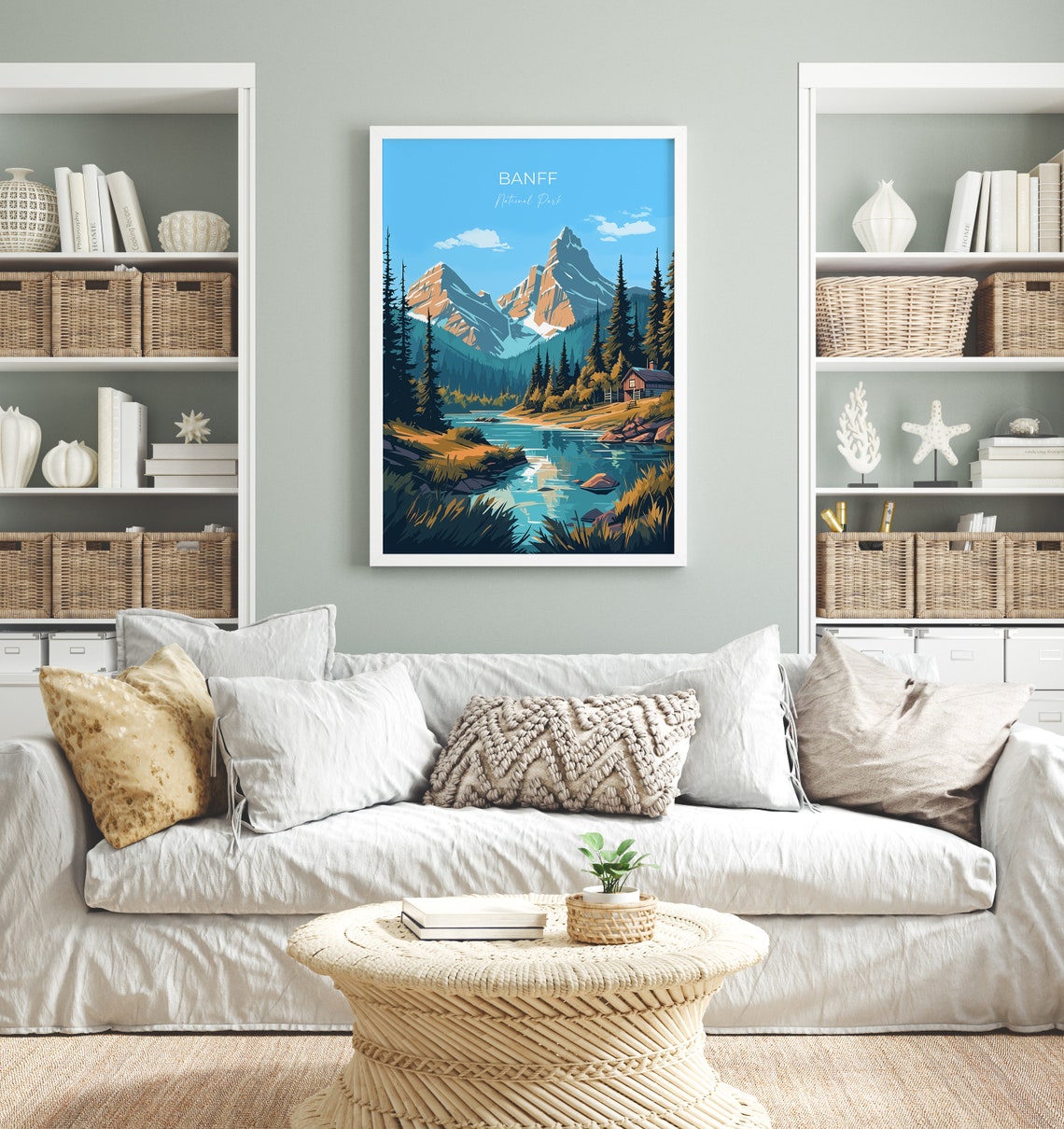 Banff National Park Peaks Lake Cabin Mountain View Travel Poster - Image 3