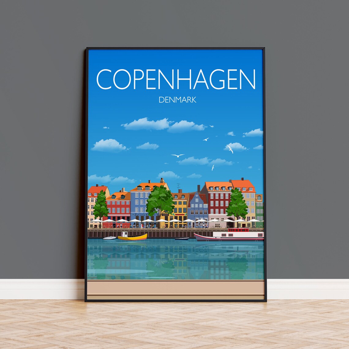 Copenhagen Travel Poster, Denmark Cityscape Art Print