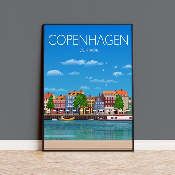 Copenhagen Travel Poster, Denmark Cityscape Art Print