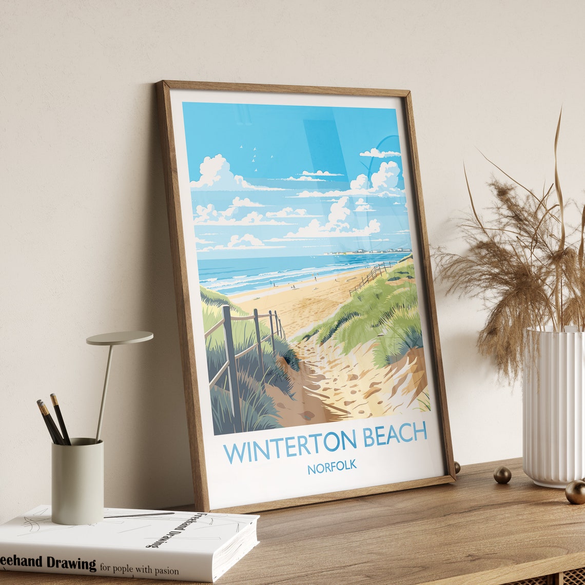 Winterton Beach Travel Print Travel Poster Of Winterton Beach Norfolk England Winterton Beach Gift Norfolk Art Gift Wall Art Print - Image 3