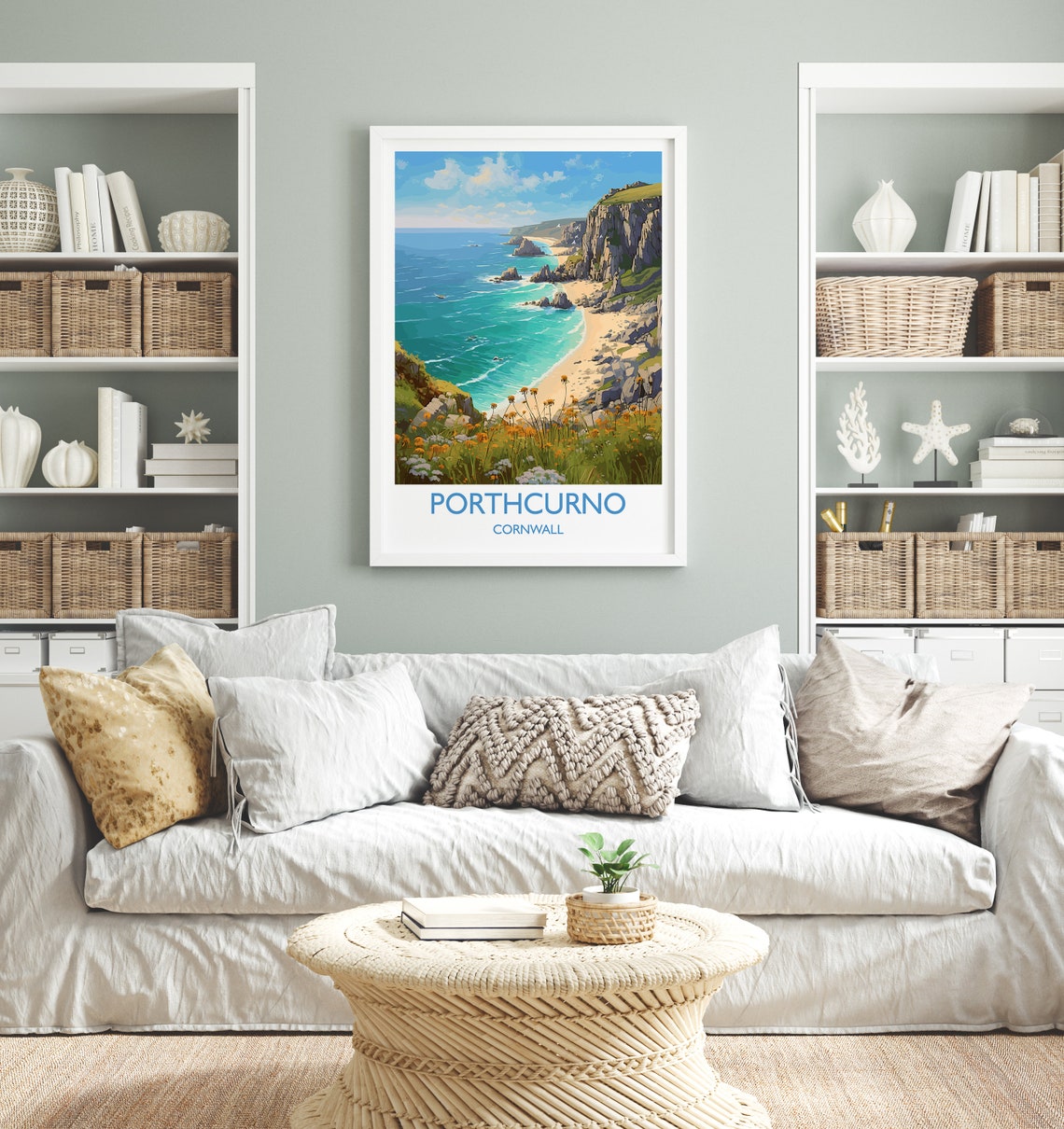 Porthcurno Cornwall England Cliff Beach Wildflower Art Poster - Image 4