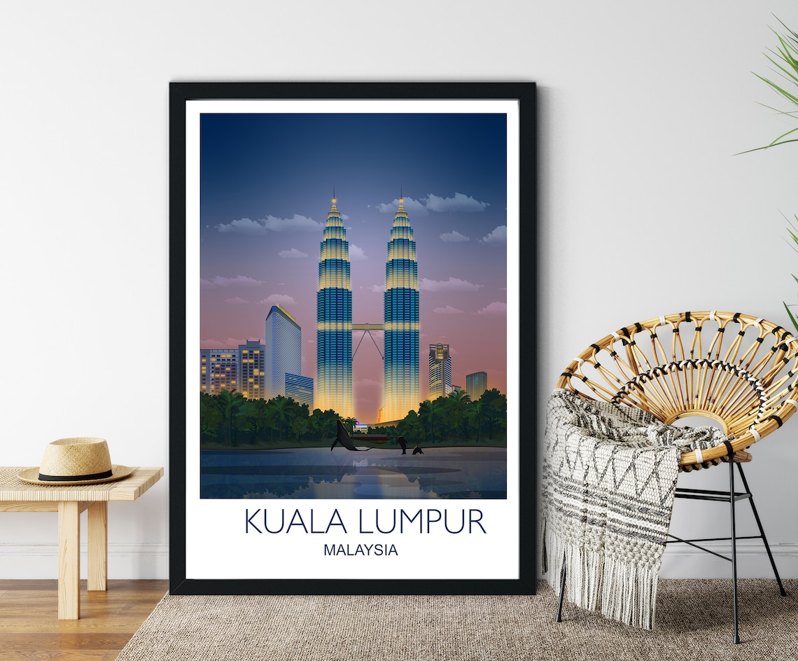 Kuala Lumpur Petronas Towers Night Cityscape Purple Sky Travel Poster